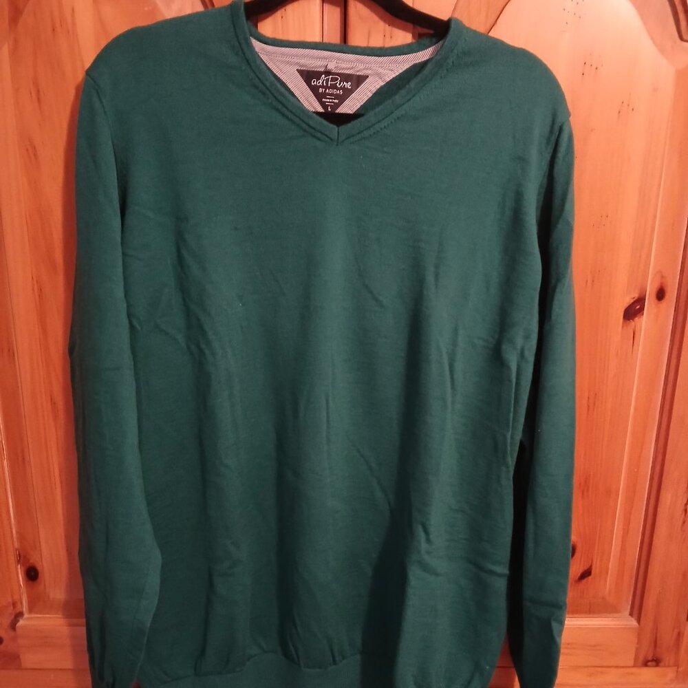 Adidas Golf Sweater, Adipure, Wool Blend, V-Neck, Green, Men's Large, EUC
